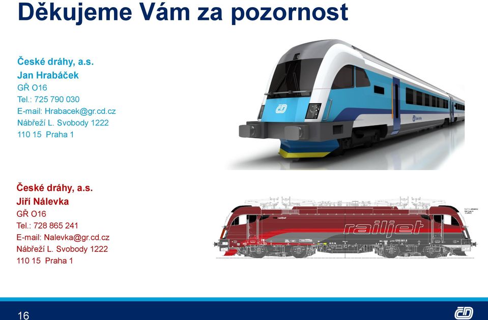 Svobody 1222 110 15 Praha 1 České dráhy, a.s. Jiří Nálevka GŘ O16 Tel.