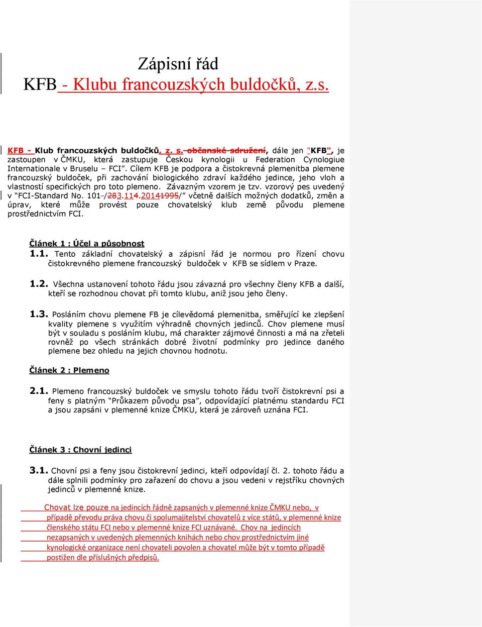 Zápisní řád KFB - Klubu francouzských buldočků, z.s. - PDF Free Download