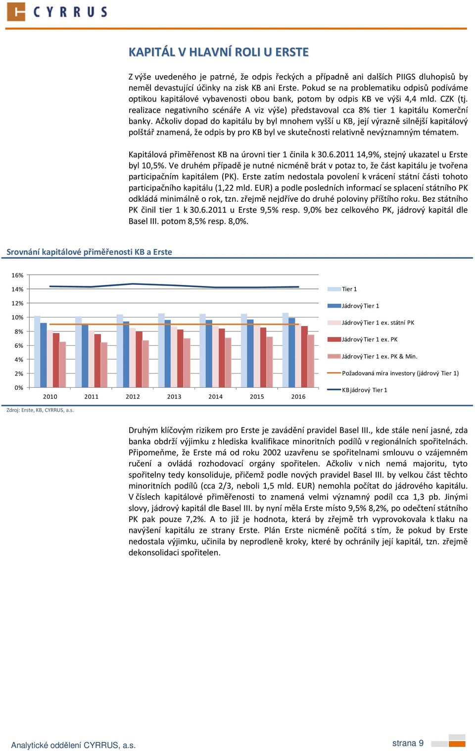 realizace negativního scénáře A viz výše) představoval cca 8% tier 1 kapitálu Komerční banky.