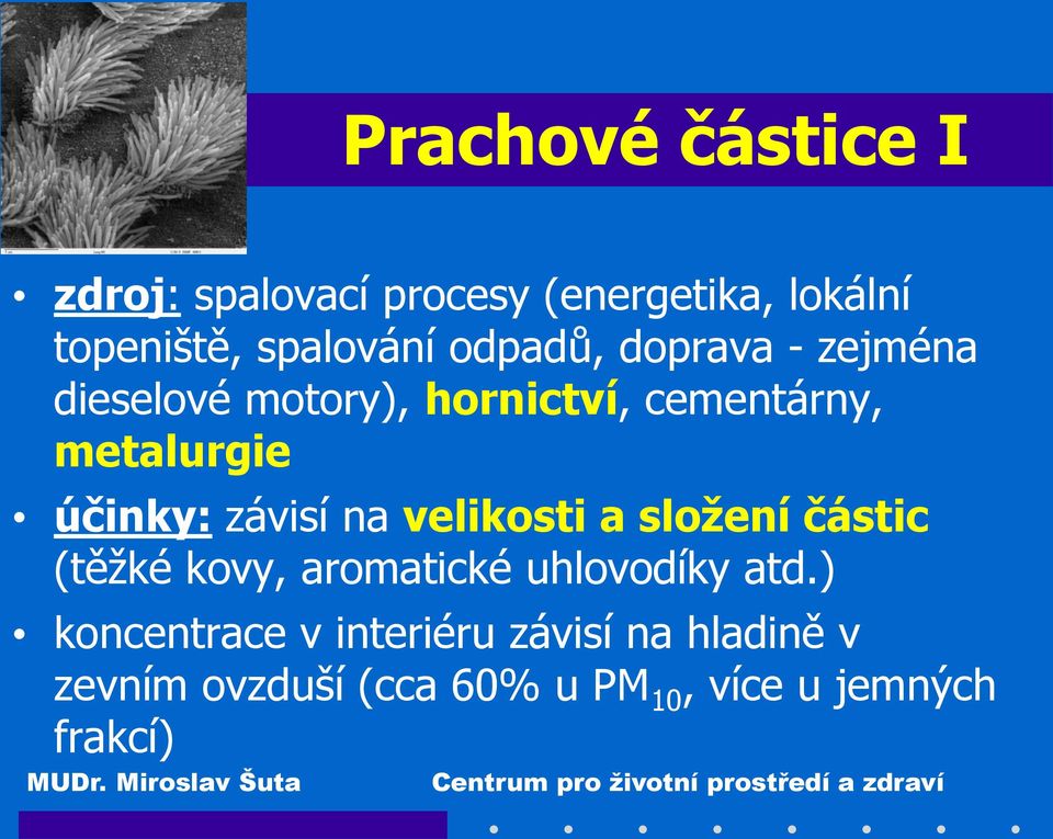 závisí na velikosti a složení částic (těžké kovy, aromatické uhlovodíky atd.