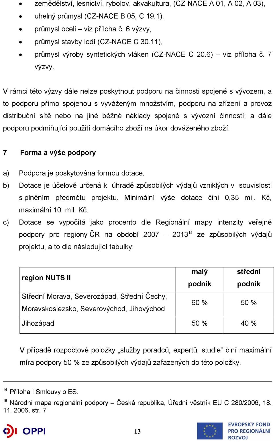 V rámci této výzvy dále nelze poskytnout podporu na činnosti spojené s vývozem, a to podporu přímo spojenou s vyváženým množstvím, podporu na zřízení a provoz distribuční sítě nebo na jiné běžné