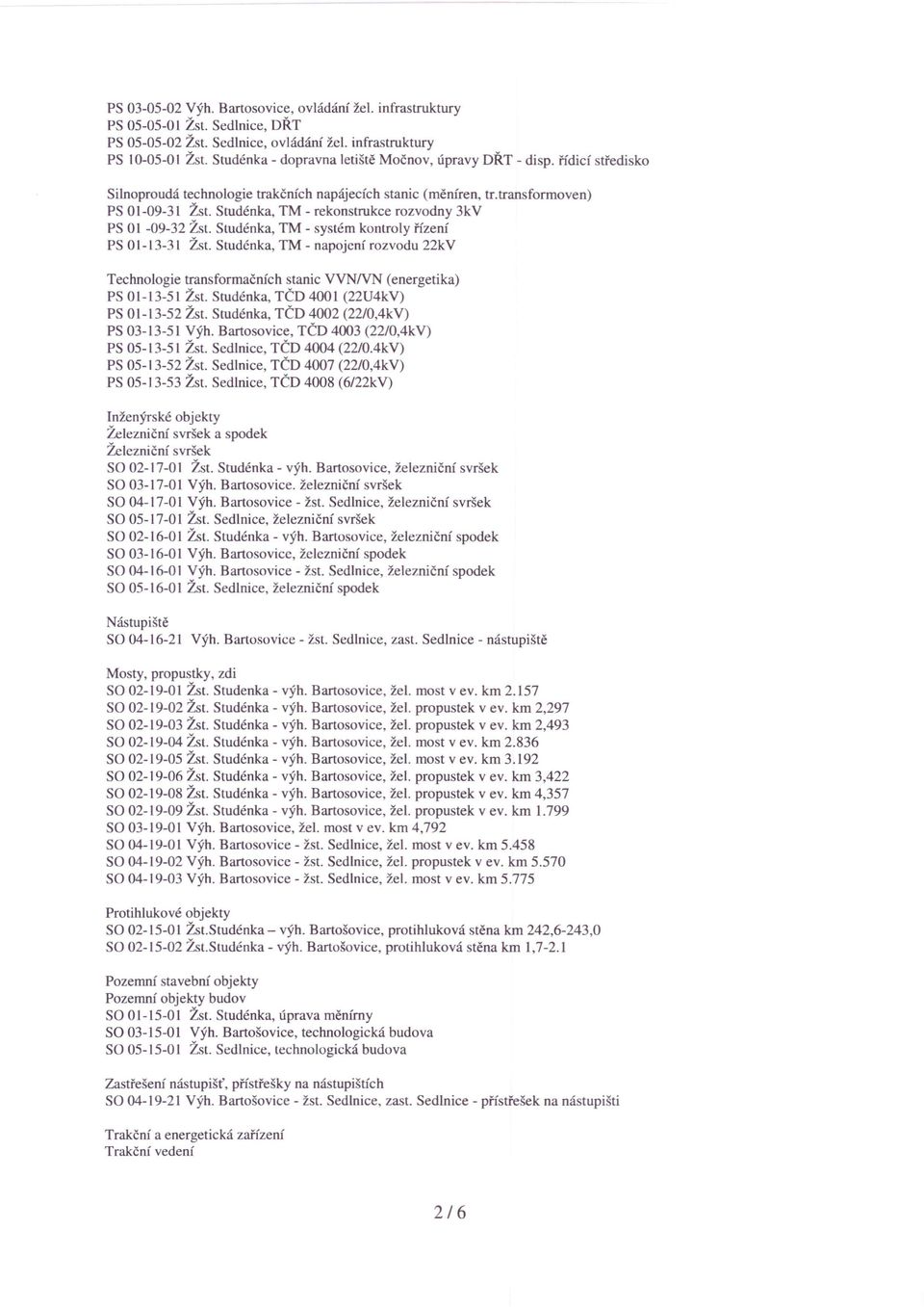 Studénka, TM - rekonstrukce rozvodny 3kV PS 01-09-32 Žst. Studénka, TM - systém kontroly řízení PS 01-13-31 Žst.