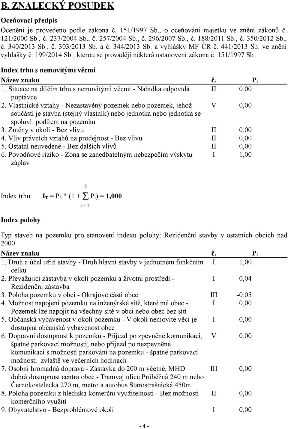 Index trhu s nemovitými věcmi Název znaku č. P i 1. Situace na dílčím trhu s nemovitými věcmi - Nabídka odpovídá II 0,00 poptávce 2.