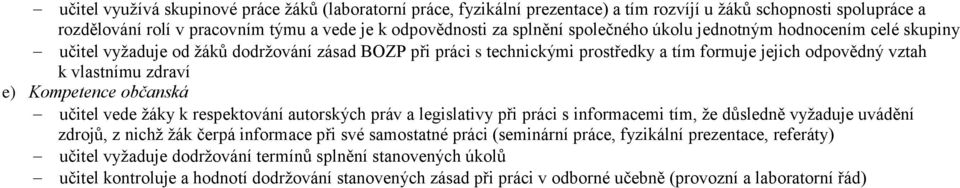 Kompetence občanská učitel vede žáky k respektování autorských práv a legislativy při práci s informacemi tím, že důsledně vyžaduje uvádění zdrojů, z nichž žák čerpá informace při své samostatné