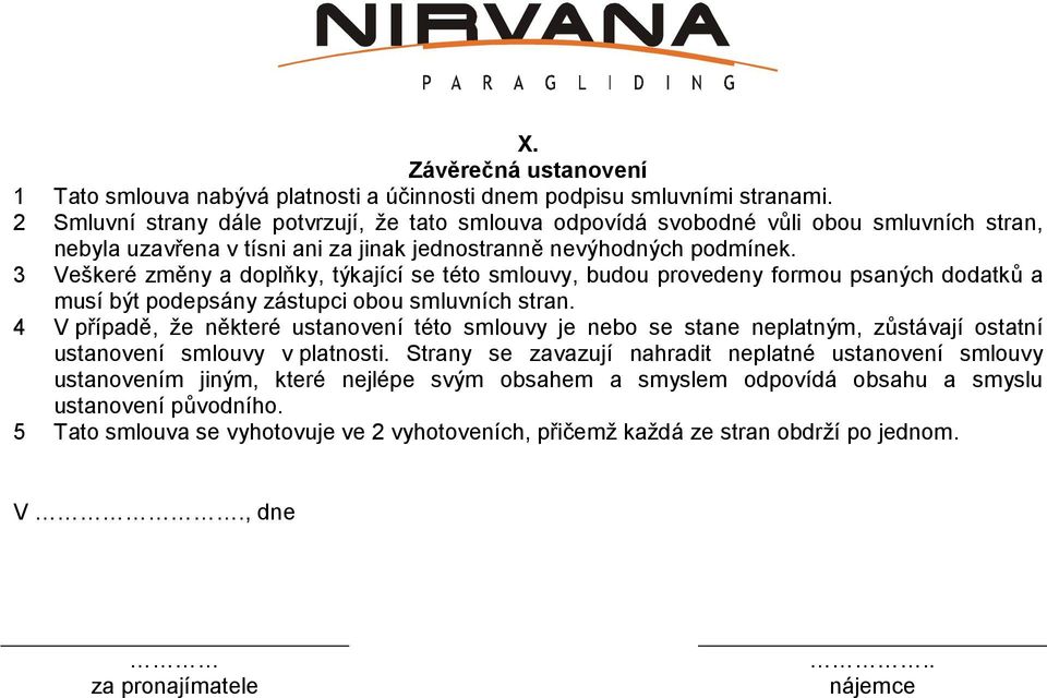3 Veškeré změny a doplňky, týkající se této smlouvy, budou provedeny formou psaných dodatků a musí být podepsány zástupci obou smluvních stran.