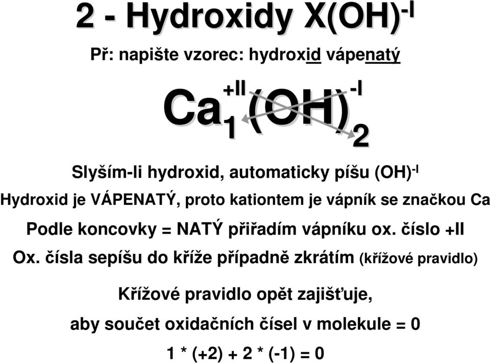 Podle koncovky = NATÝ přiřadím vápníku ox. číslo +II Ox.