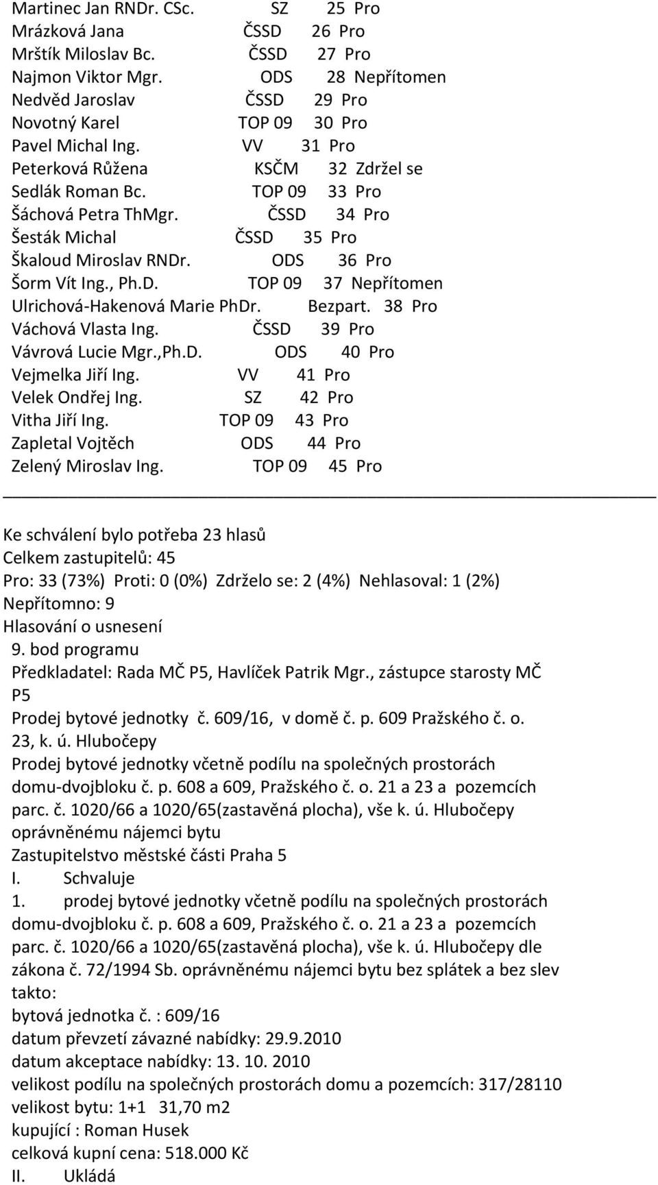 Hlubočepy Prodej bytové jednotky včetně podílu na společných prostorách domu dvojbloku č. p. 608 a 609, Pražského č. o. 21 a 23 a pozemcích parc. č. 1020/66 a 1020/65(zastavěná plocha), vše k. ú.