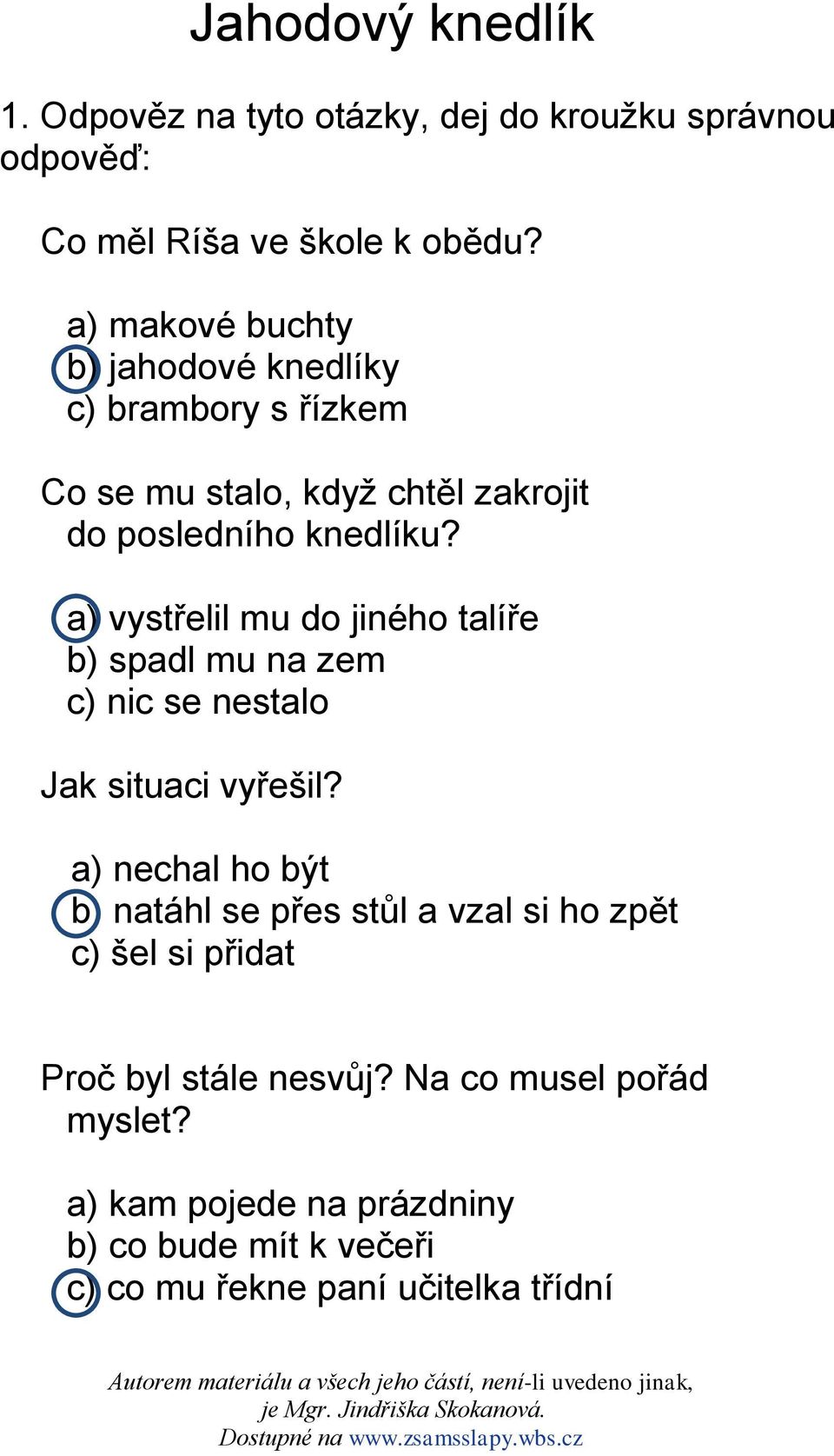 a) vystřelil mu do jiného talíře b) spadl mu na zem c) nic se nestalo Jak situaci vyřešil?