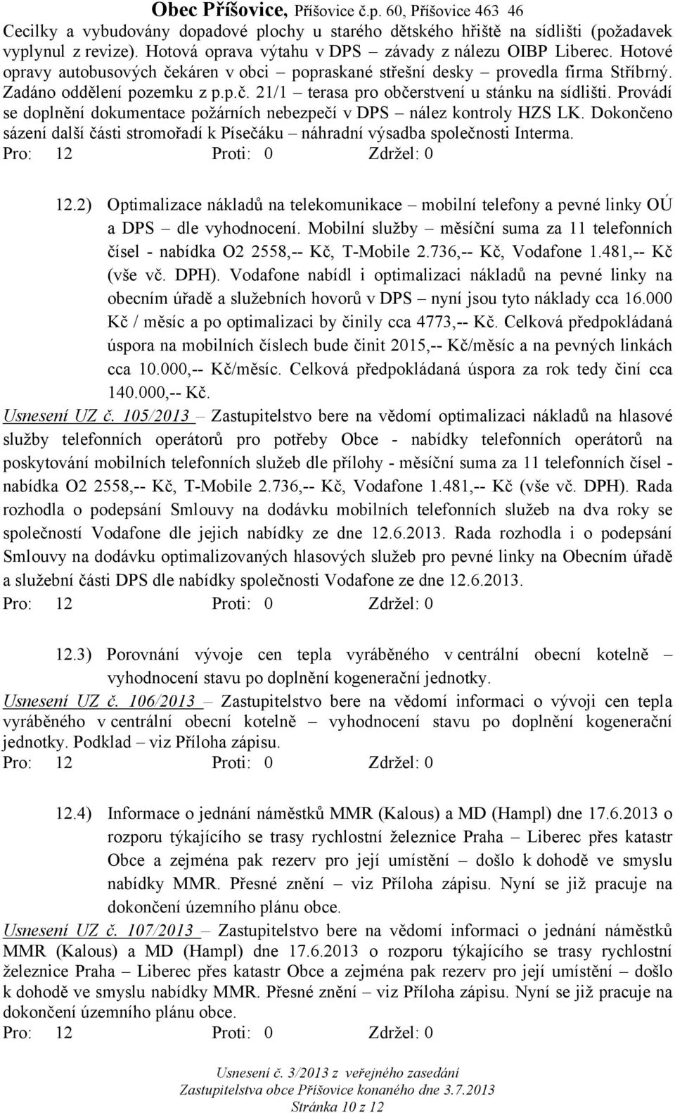 Provádí se doplnění dokumentace požárních nebezpečí v DPS nález kontroly HZS LK. Dokončeno sázení další části stromořadí k Písečáku náhradní výsadba společnosti Interma. 12.