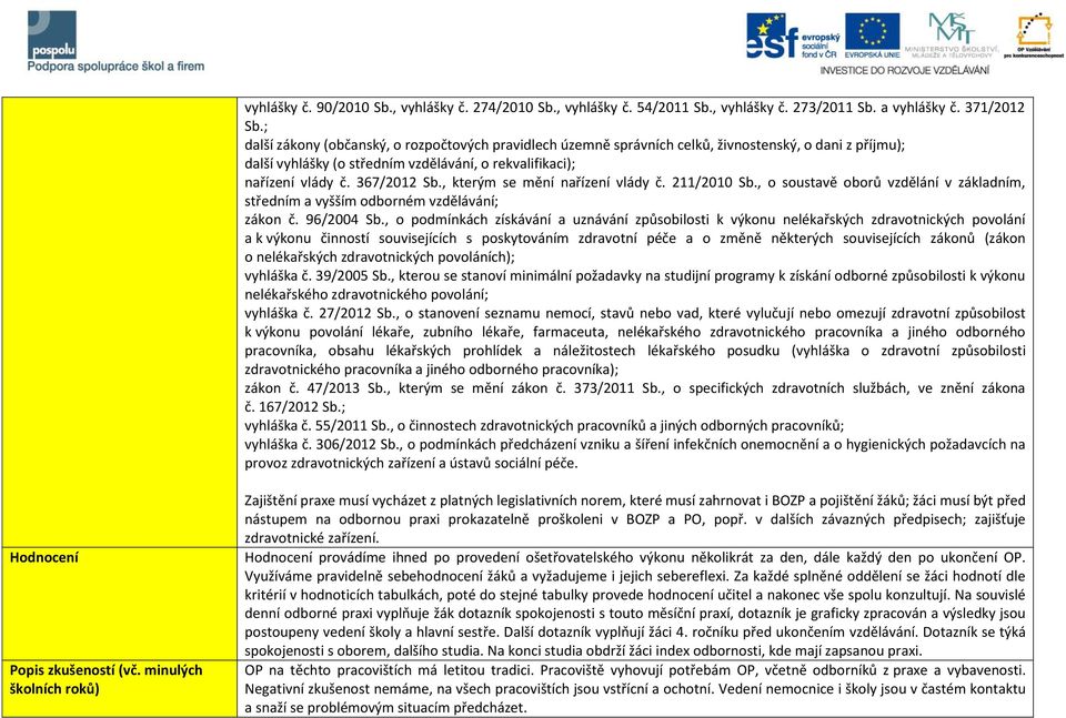 , kterým se mění nařízení vlády č. 211/2010 Sb., o soustavě oborů vzdělání v základním, středním a vyšším odborném vzdělávání; zákon č. 96/2004 Sb.