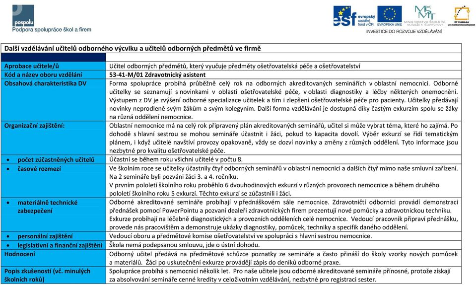 Odborné učitelky se seznamují s novinkami v oblasti ošetřovatelské péče, v oblasti diagnostiky a léčby některých onemocnění.
