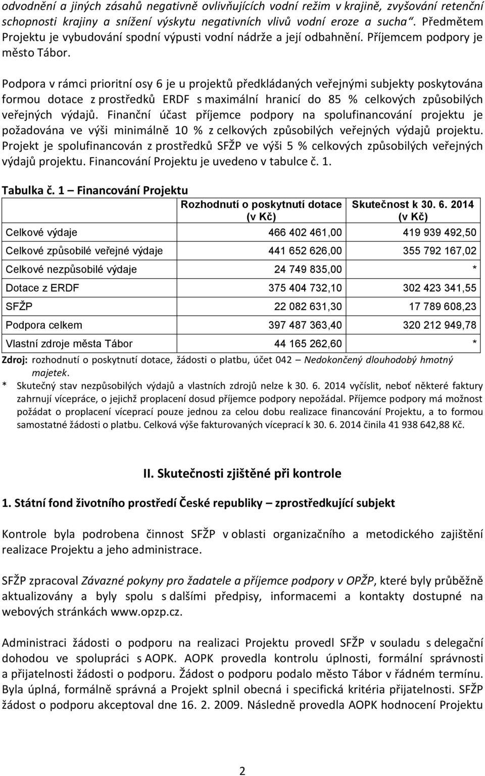 Podpora v rámci prioritní osy 6 je u projektů předkládaných veřejnými subjekty poskytována formou dotace z prostředků ERDF s maximální hranicí do 85 % celkových způsobilých veřejných výdajů.