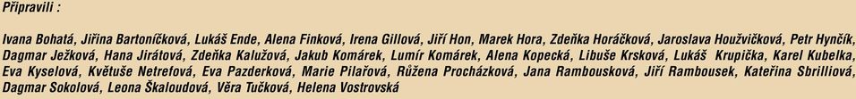 Alena Kopecká, Libu e Krsková, Luká Krupiãka, Karel Kubelka, Eva Kyselová, Kvûtu e Netrefová, Eva Pazderková, Marie Pilafiová,