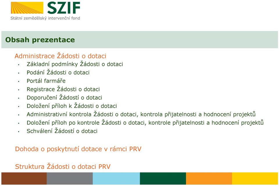 Žádosti o dotaci, kontrola přijatelnosti a hodnocení projektů Doložení příloh po kontrole Žádosti o dotaci, kontrole