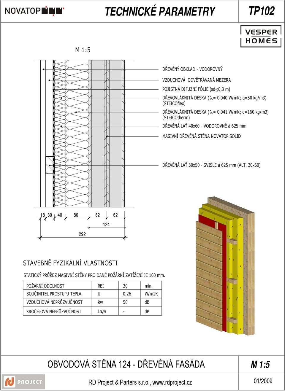 - VODOROVNĚ á 625 mm DŘEVĚNÁ LAŤ 30x50 - SVISLE á 625 mm (ALT.