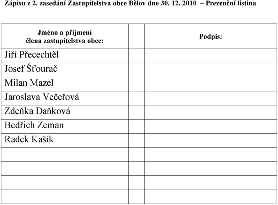 zastupitelstva obce: Jiří Přecechtěl Josef Šťourač Milan