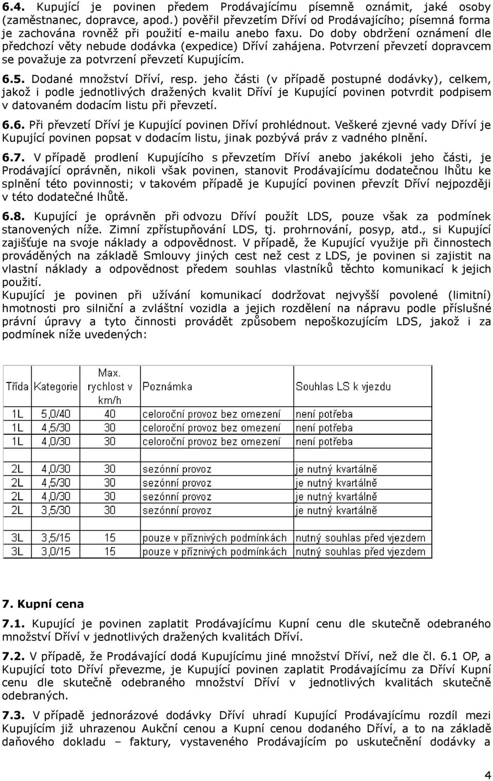 Potvrzení převzetí dopravcem se považuje za potvrzení převzetí Kupujícím. 6.5. Dodané množství Dříví, resp.