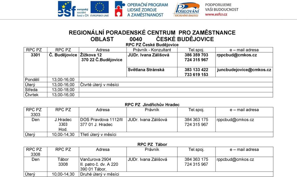 cz Pondělí 13,00-16,00 Úterý 13,00-16,00 Čtvrté úterý v měsíci Středa 13,00-18,00 Čtvrtek 13,00-16,00 Světlana Stránská 383 133 422 733 619 153 juncbudejovice@cmkos.