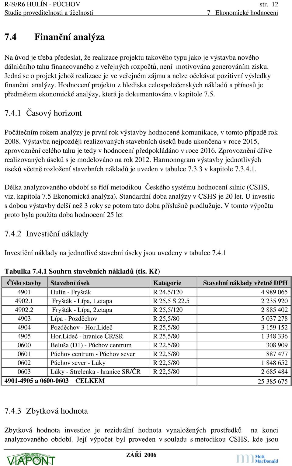 Jedná se o projekt jehož realizace je ve veřejném zájmu a nelze očekávat pozitivní výsledky finanční analýzy.