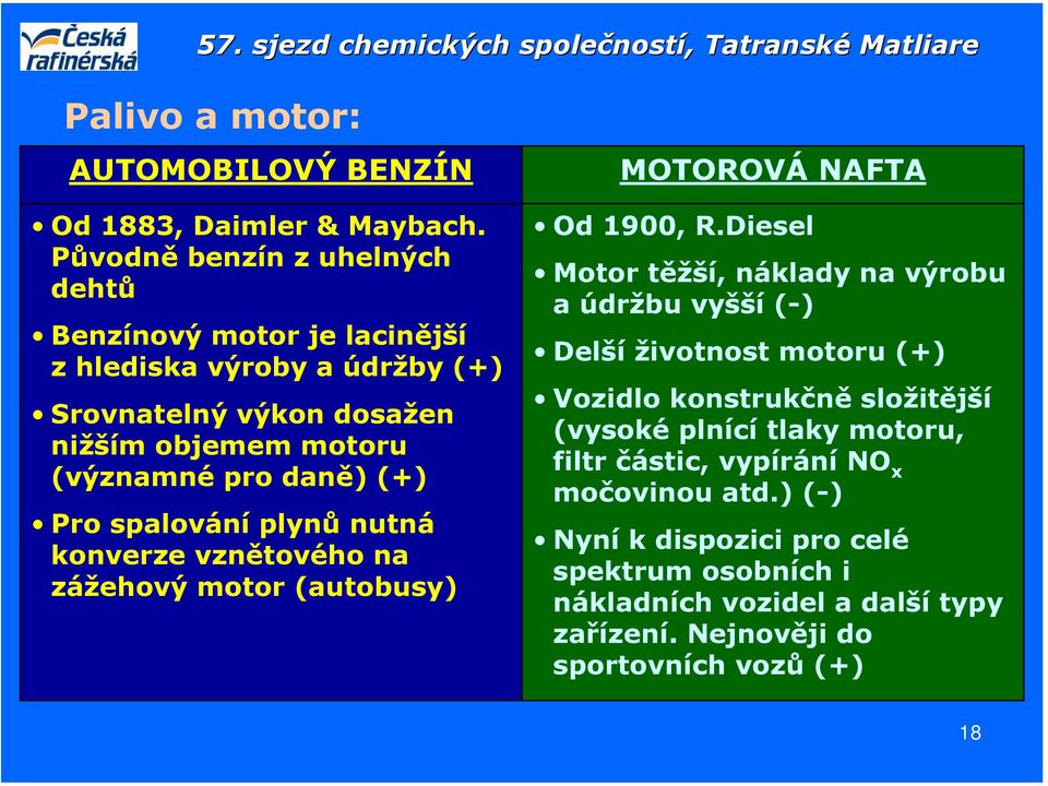 pro daně) (+) Pro spalování plynů nutná konverze vznětového na zážehový motor (autobusy) Od 1900, R.