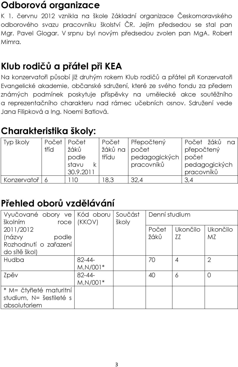 Klub rodičů a přátel při KEA Na konzervatoři působí již druhým rokem Klub rodičů a přátel při Konzervatoři Evangelické akademie, občanské sdružení, které ze svého fondu za předem známých podmínek