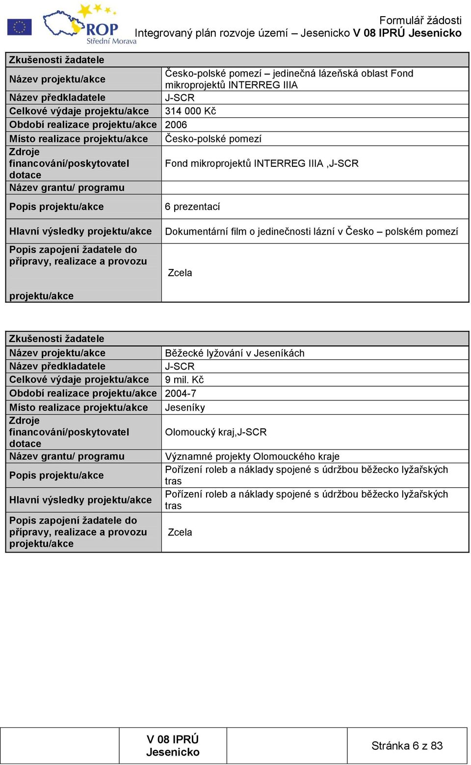 grantu/ programu Popis projektu/akce 6 prezentací Hlavní výsledky projektu/akce Popis zapojení ţadatele do přípravy, realizace a provozu Dokumentární film o jedinečnosti lázní v Česko polském pomezí