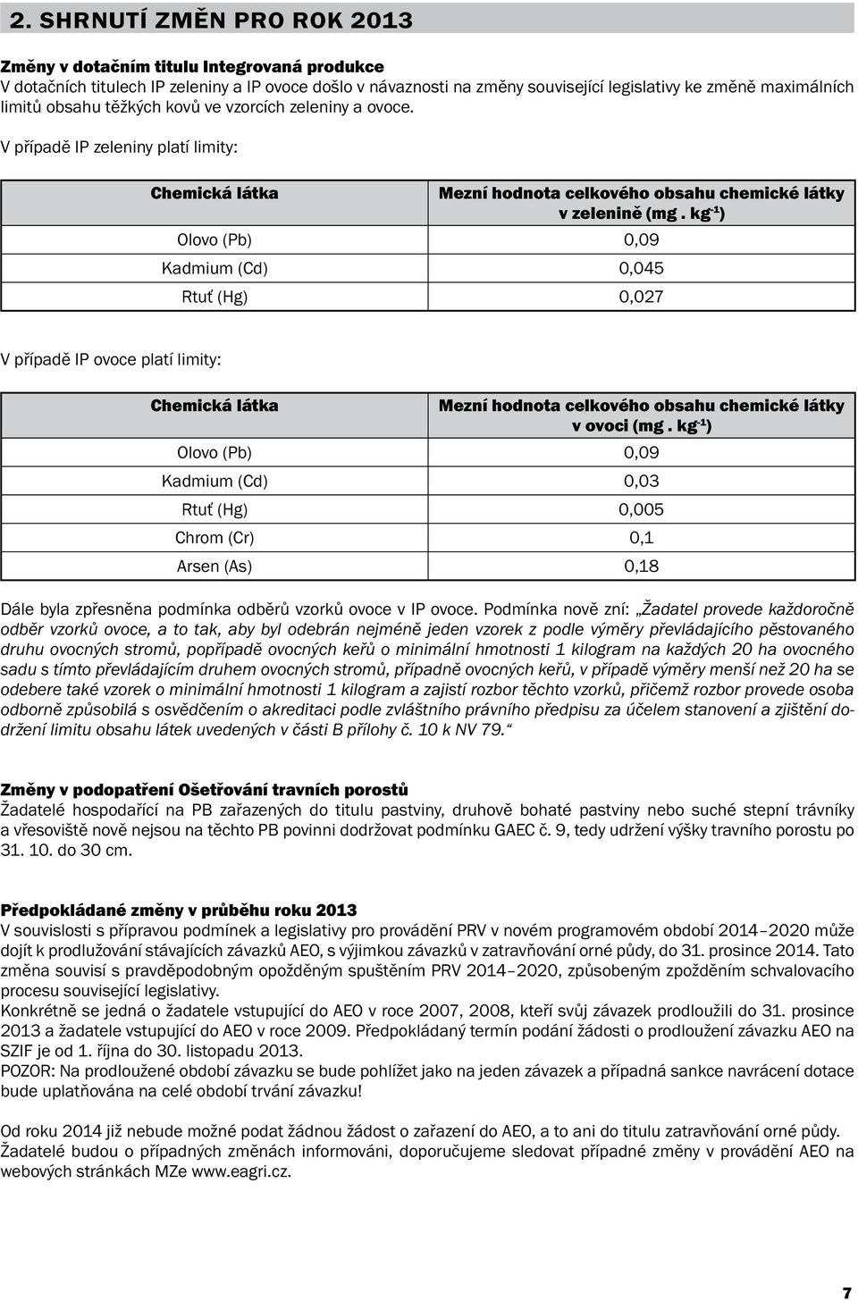 kg -1 ) Olovo (Pb) 0,09 Kadmium (Cd) 0,045 Rtuť (Hg) 0,027 V případě IP ovoce platí limity: Chemická látka Mezní hodnota celkového obsahu chemické látky v ovoci (mg.