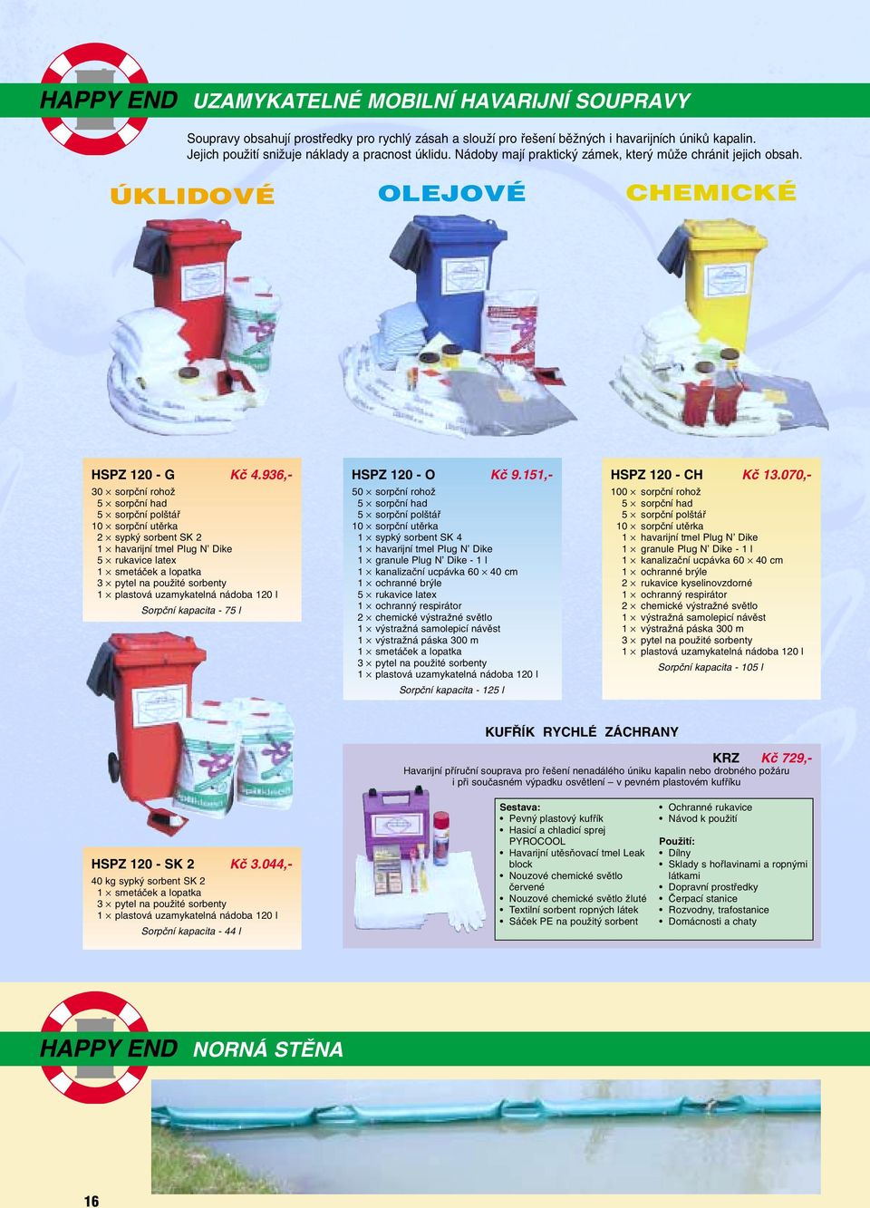 936,- 30 sorpãní rohoï 5 sorpãní had 5 sorpãní pol táfi 10 sorpãní utûrka 2 sypk sorbent SK 2 1 havarijní tmel Plug N Dike 5 rukavice latex 1 smetáãek a lopatka 3 pytel na pouïité sorbenty 1 plastová
