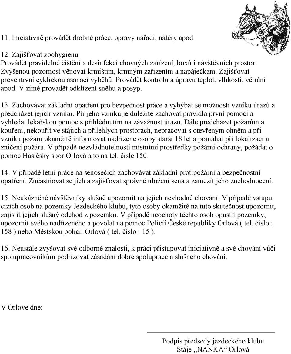 V zimě provádět odklízení sněhu a posyp. 13. Zachovávat základní opatření pro bezpečnost práce a vyhýbat se možnosti vzniku úrazů a předcházet jejich vzniku.