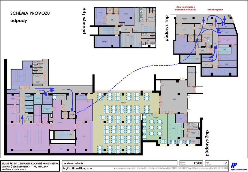 odvoz odpadů chlazený odpadů 7,41 m2 skald vratných obalů 13,02 m2 hrubá přírpava zeleniny 17,19 m2 - rezerva 29,85 m2 a mytí termoportů 34,57 m2 kancelářský 3,26 m2 pohotovostní wc 1,69 m2