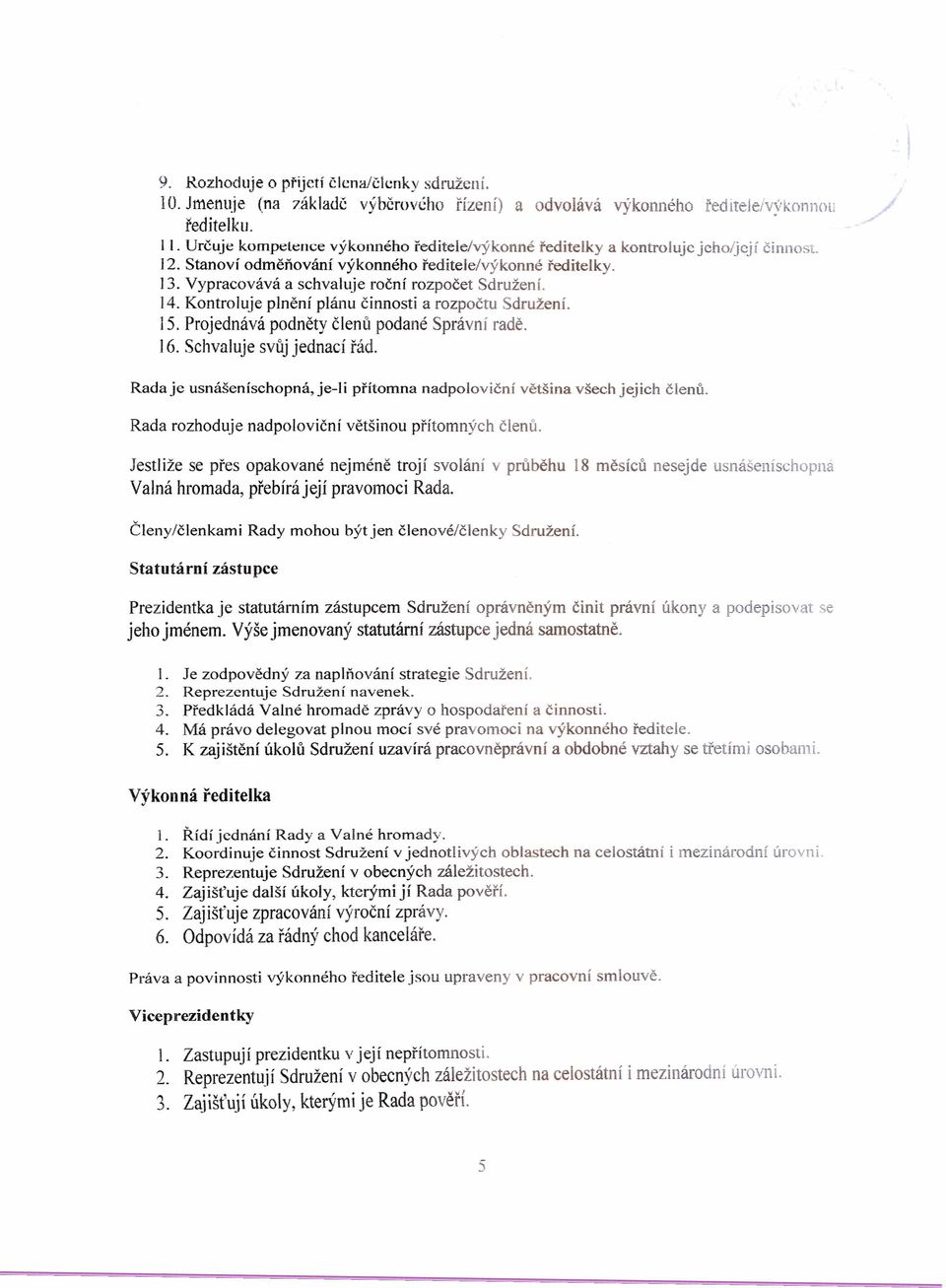 Vypracovává a schvaluje roční rozpočet Sdružení, 14. Kontroluje plnění plánu činnosti a rozpočtu Sdružení. 15. Projednává podněty členů podané Správní radě. 16. Schvaluje svůj jednací řád.