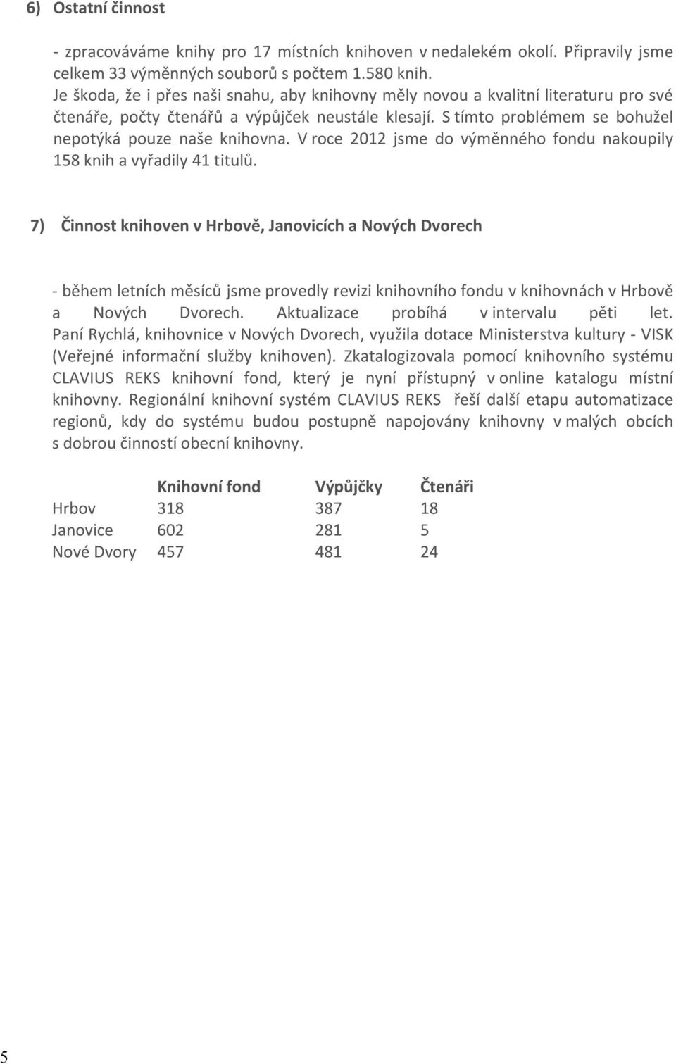 V roce 212 jsme do výměnného fondu nakoupily 158 knih a vyřadily 41 titulů.