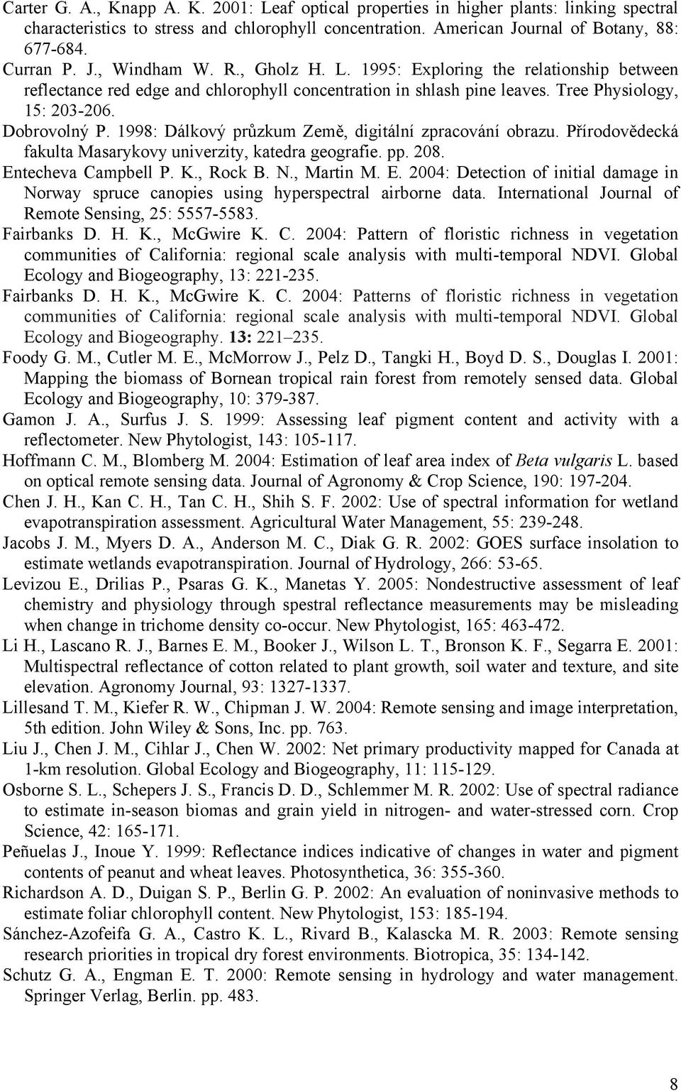 1998: Dálkový průzkum Země, digitální zpracování obrazu. Přírodovědecká fakulta Masarykovy univerzity, katedra geografie. pp. 208. En