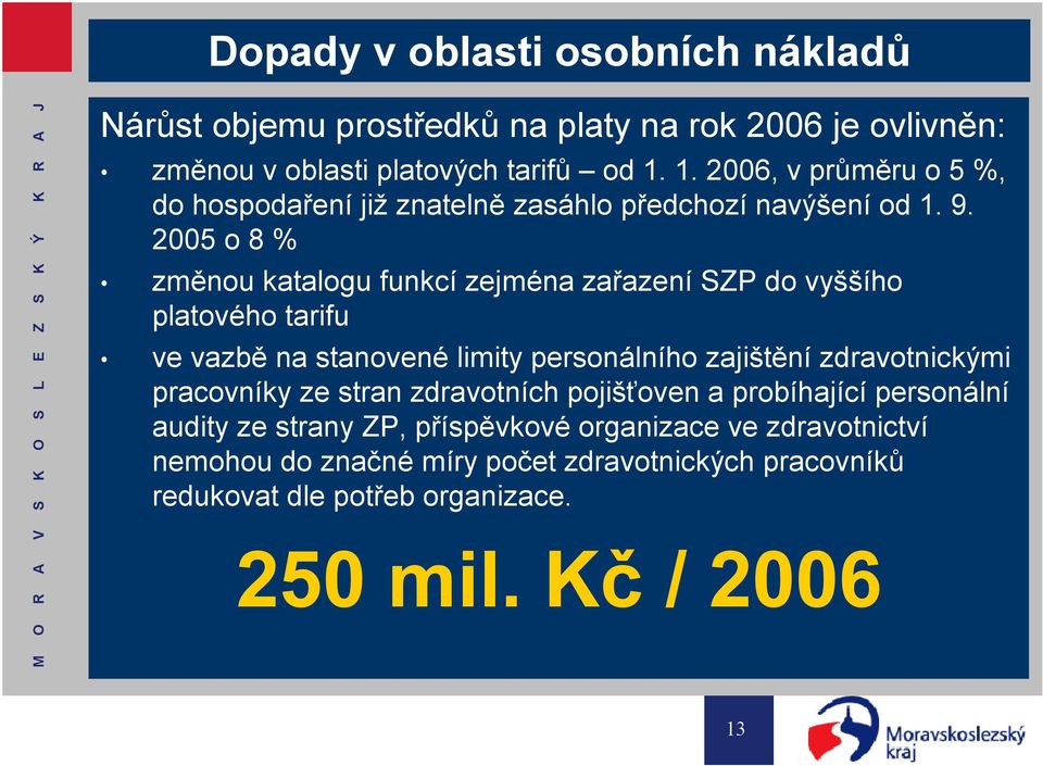 2005 o 8 % změnou katalogu funkcí zejména zařazení SZP do vyššího platového tarifu ve vazbě na stanovené limity personálního zajištění zdravotnickými