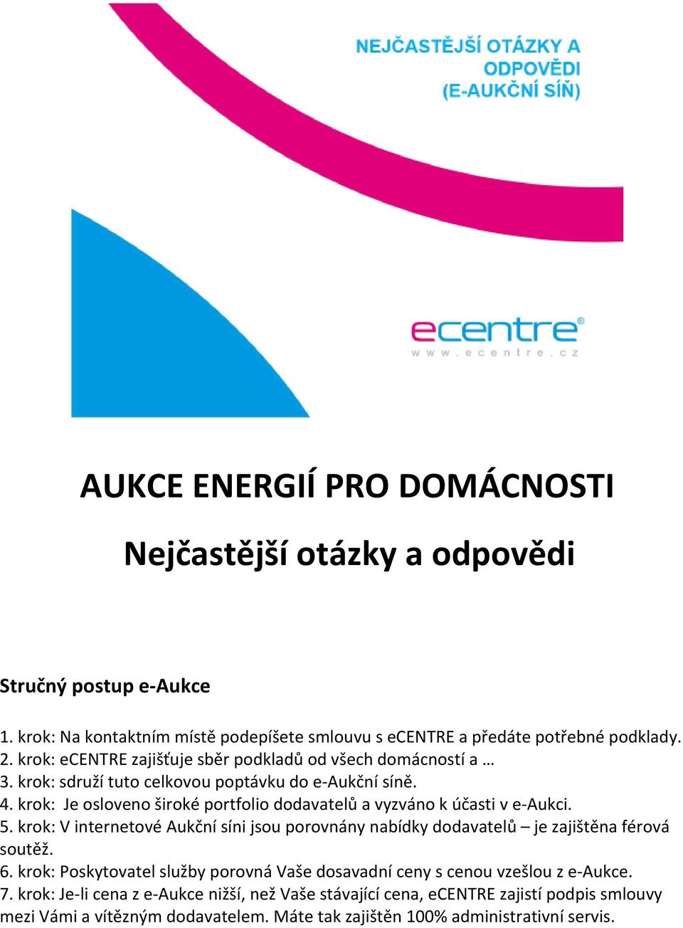 krok: Je osloveno široké portfolio dodavatelů a vyzváno k účasti v e-aukci. 5. krok: V internetové Aukční síni jsou porovnány nabídky dodavatelů je zajištěna férová soutěž. 6.