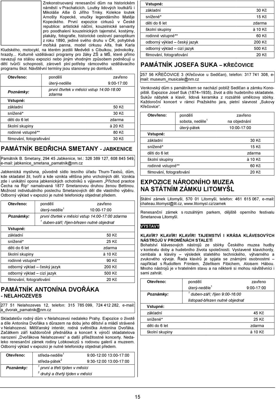 jediné svého druhu v ČR, pohyblivá mořská panna, model cirkusu Alfa, frak Karla Kludského, motocykl, na kterém jezdili Medvědi s Cibulkou, jednokolky, hrazdy.