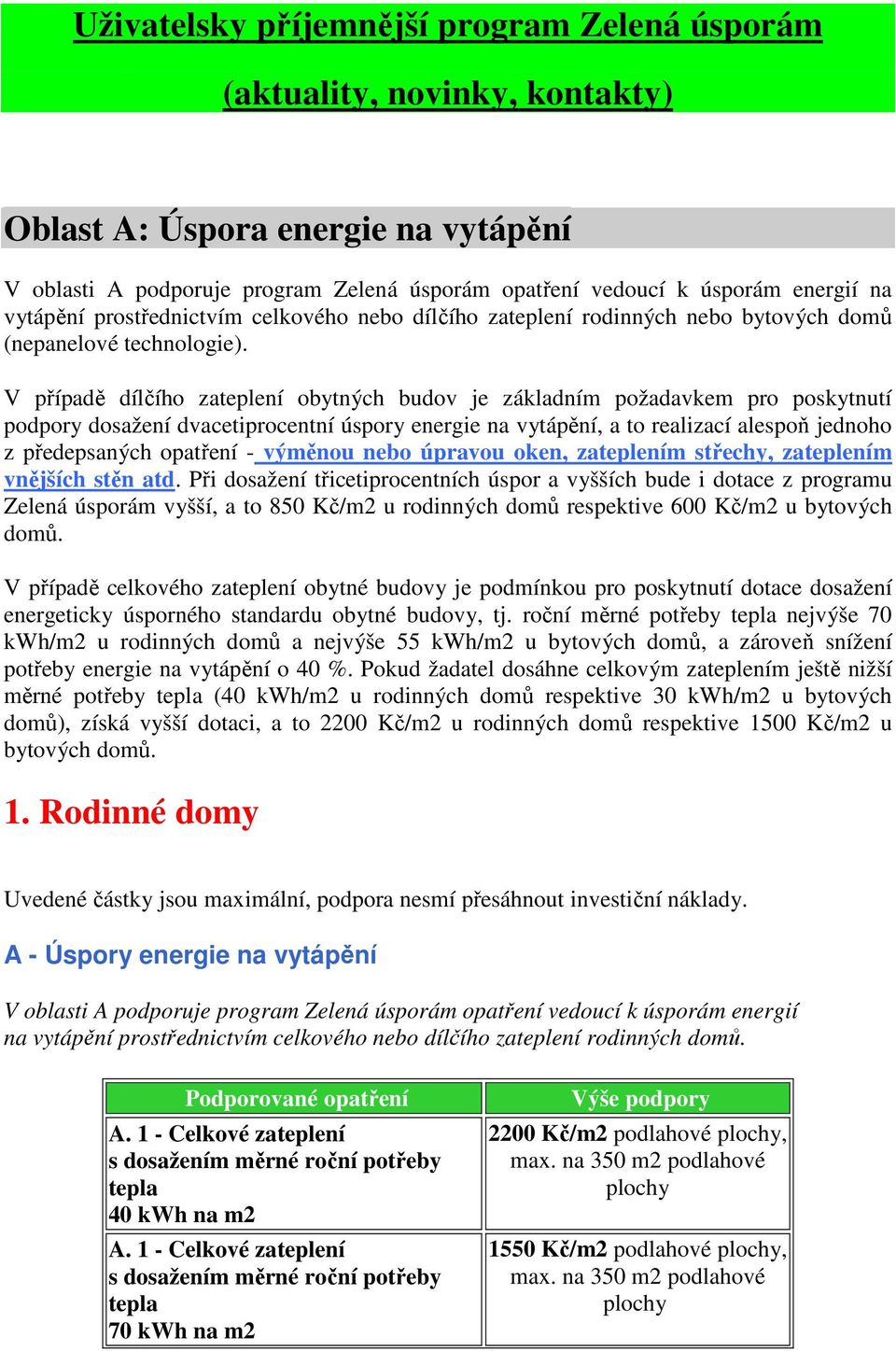 V případě dílčího zateplení obytných budov je základním požadavkem pro poskytnutí podpory dosažení dvacetiprocentní úspory energie na vytápění, a to realizací alespoň jednoho z předepsaných opatření