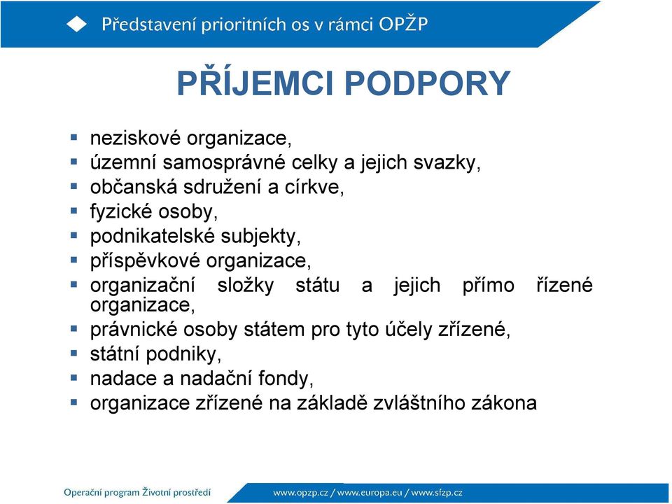 organizační složky státu a jejich přímo řízené organizace, právnické osoby státem pro tyto