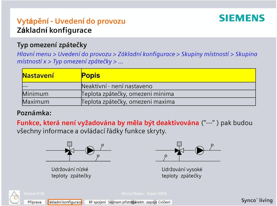 .. Nastavení Poznámka: Popis --- Neaktivní - není nastaveno Minimum Teplota zpátečky, omezeni minima Maximum Teplota zpátečky,