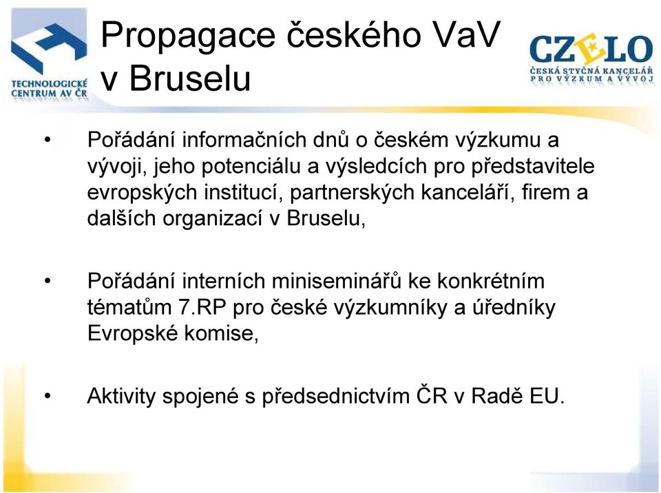 firem a dalších organizací v Bruselu, Pořádání interních miniseminářů ke konkrétním tématům