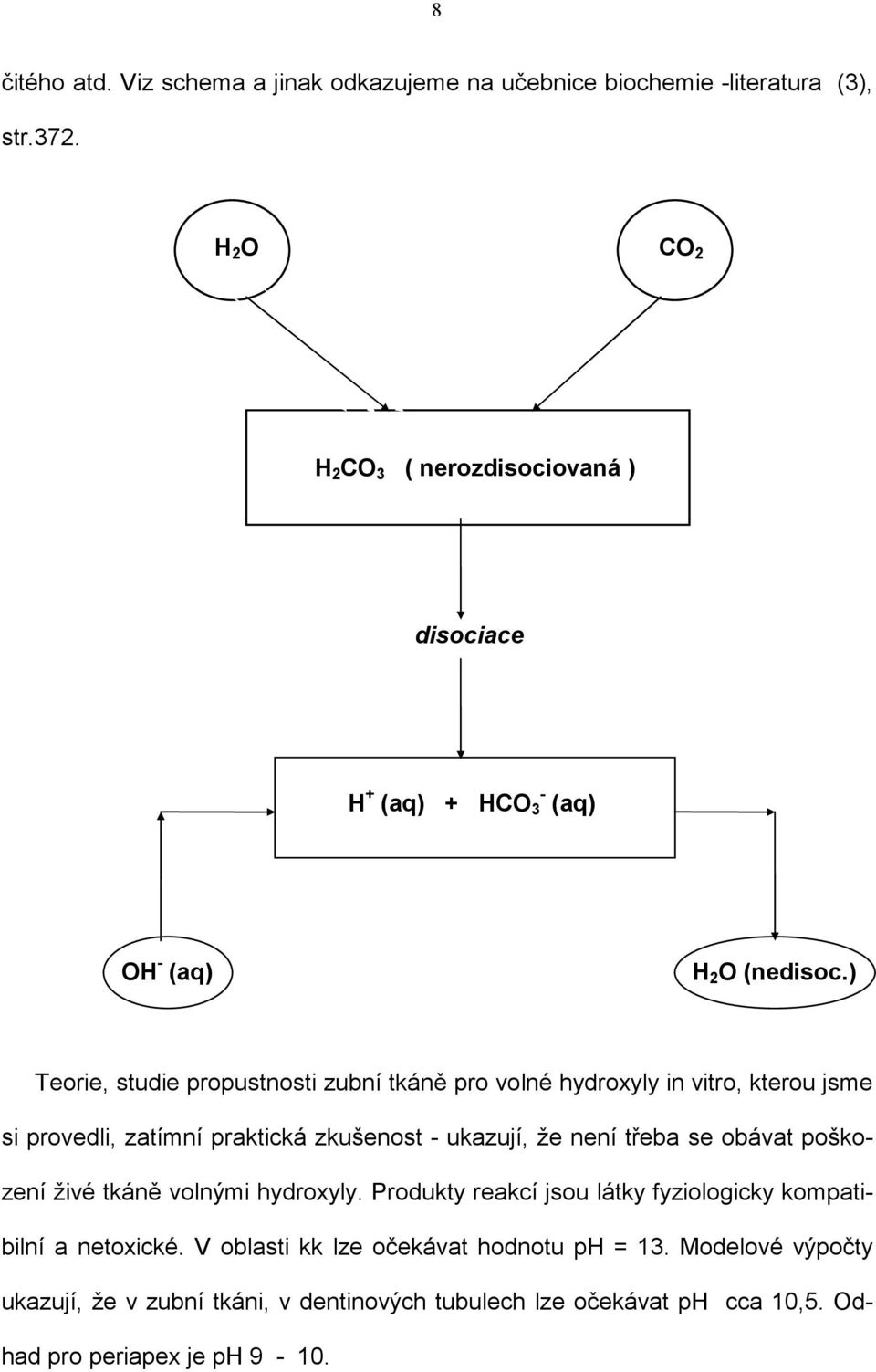 ) Teorie, studie propustnosti zubní tkáně pro volné hydroxyly in vitro, kterou jsme si provedli, zatímní praktická zkušenost - ukazují, že není třeba se
