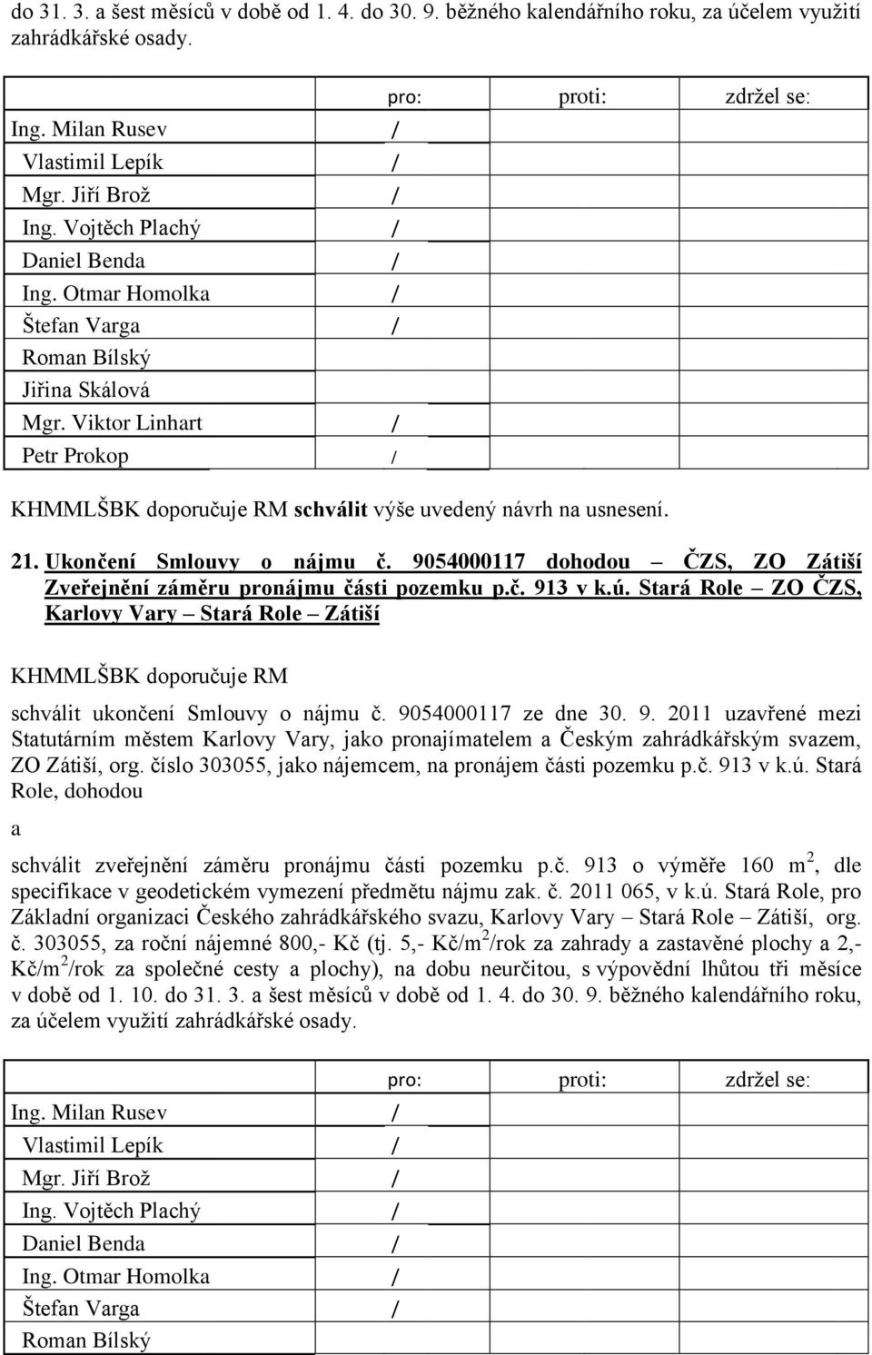 Stará Role ZO ČZS, Karlovy Vary Stará Role Zátiší KHMMLŠBK doporučuje RM schválit ukončení Smlouvy o nájmu č. 90