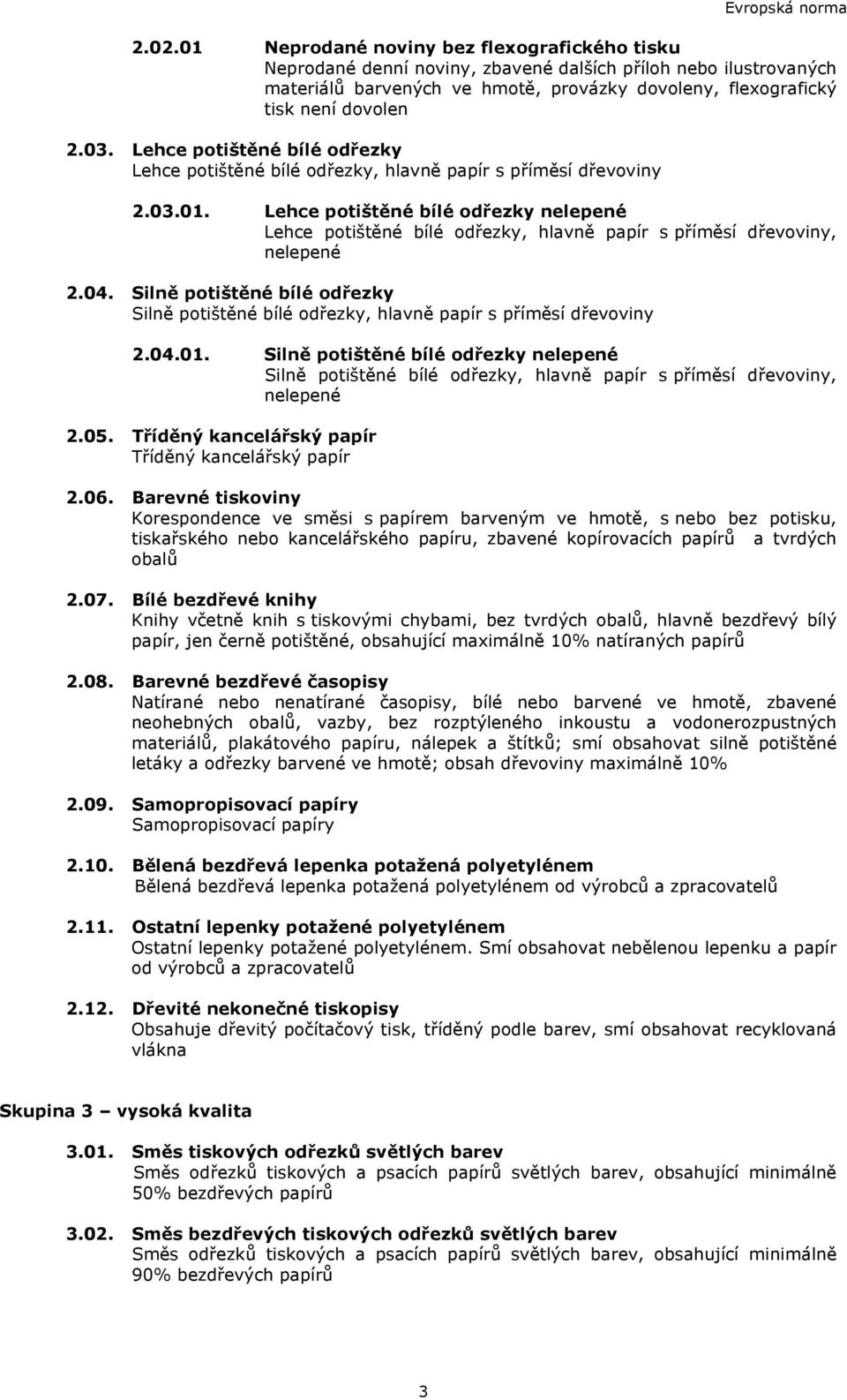 Lehce potištěné bílé odřezky nelepené Lehce potištěné bílé odřezky, hlavně papír s příměsí dřevoviny, nelepené 2.04.