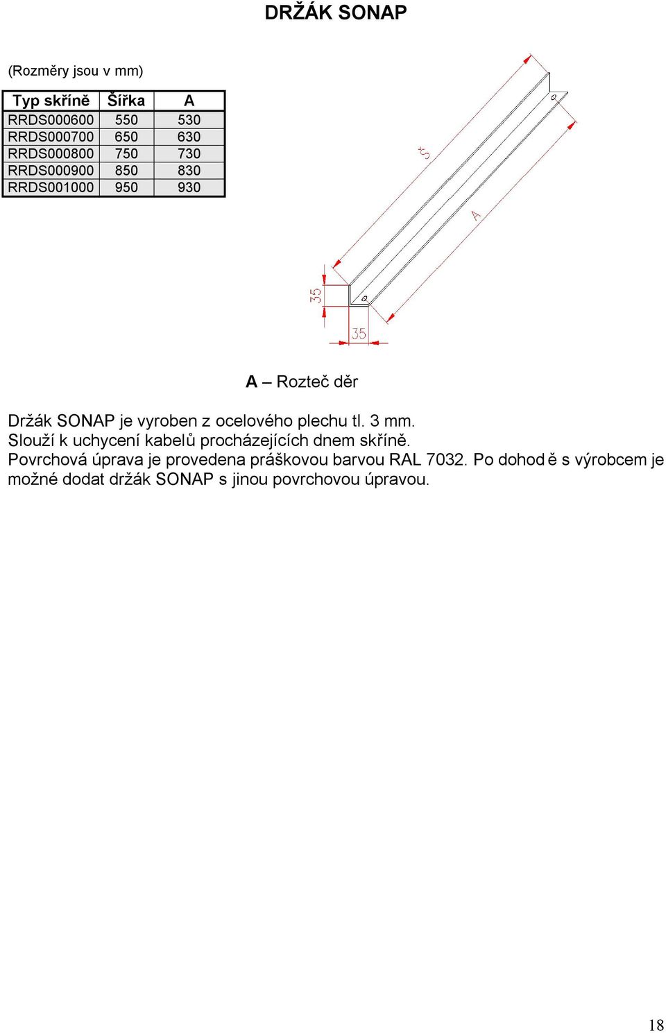 tl. 3 mm. Slouží k uchycení kabelů procházejících dnem skříně.