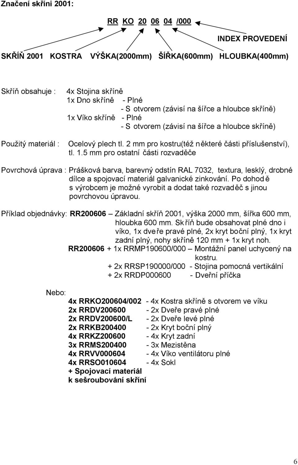 Víko skříně - Plné - S otvorem (závisí na šířce a hloubce skříně) Ocelový plech tl. 2 mm pro kostru(též některé části příslušenství), tl. 1.