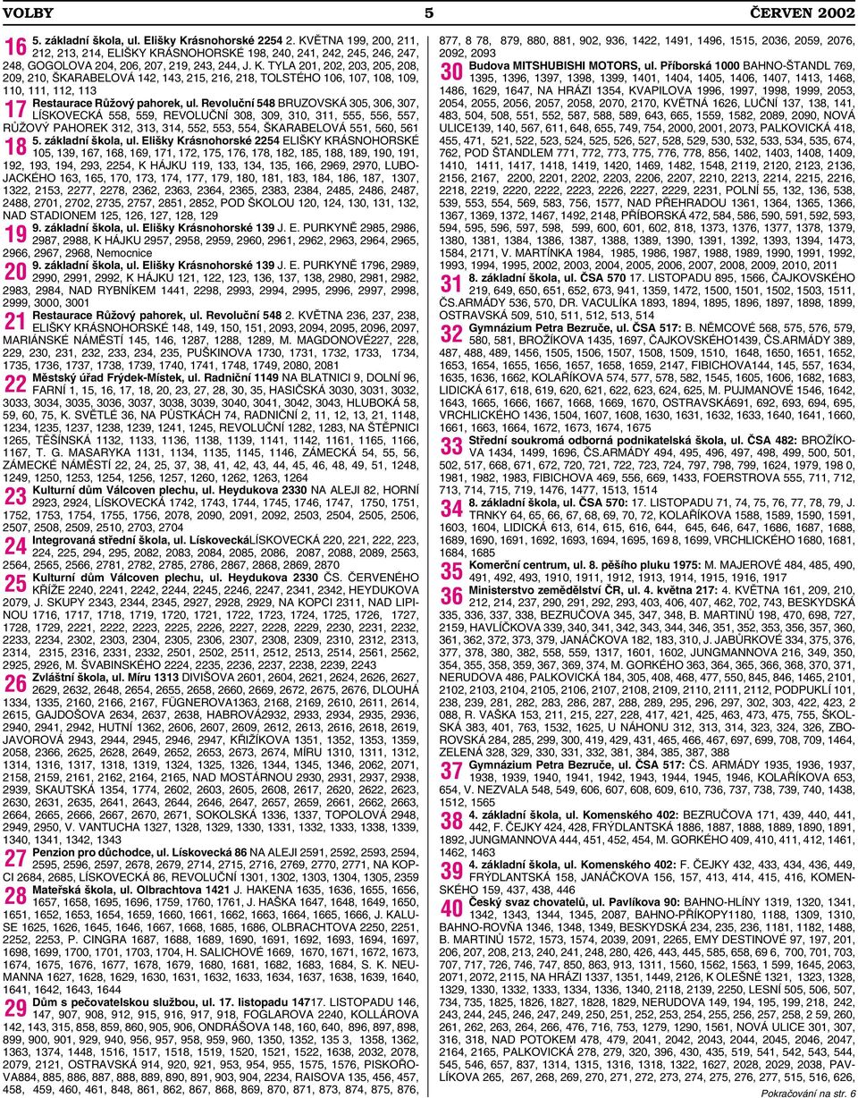 Revoluční 548 BRUZOVSKÁ 305, 306, 307, LÍSKOVECKÁ 558, 559, REVOLUČNÍ 308, 309, 310, 311, 555, 556, 557, RŮŽOVÝ PAHOREK 312, 313, 314, 552, 553, 554, ŠKARABELOVÁ 551, 560, 561 18 5.