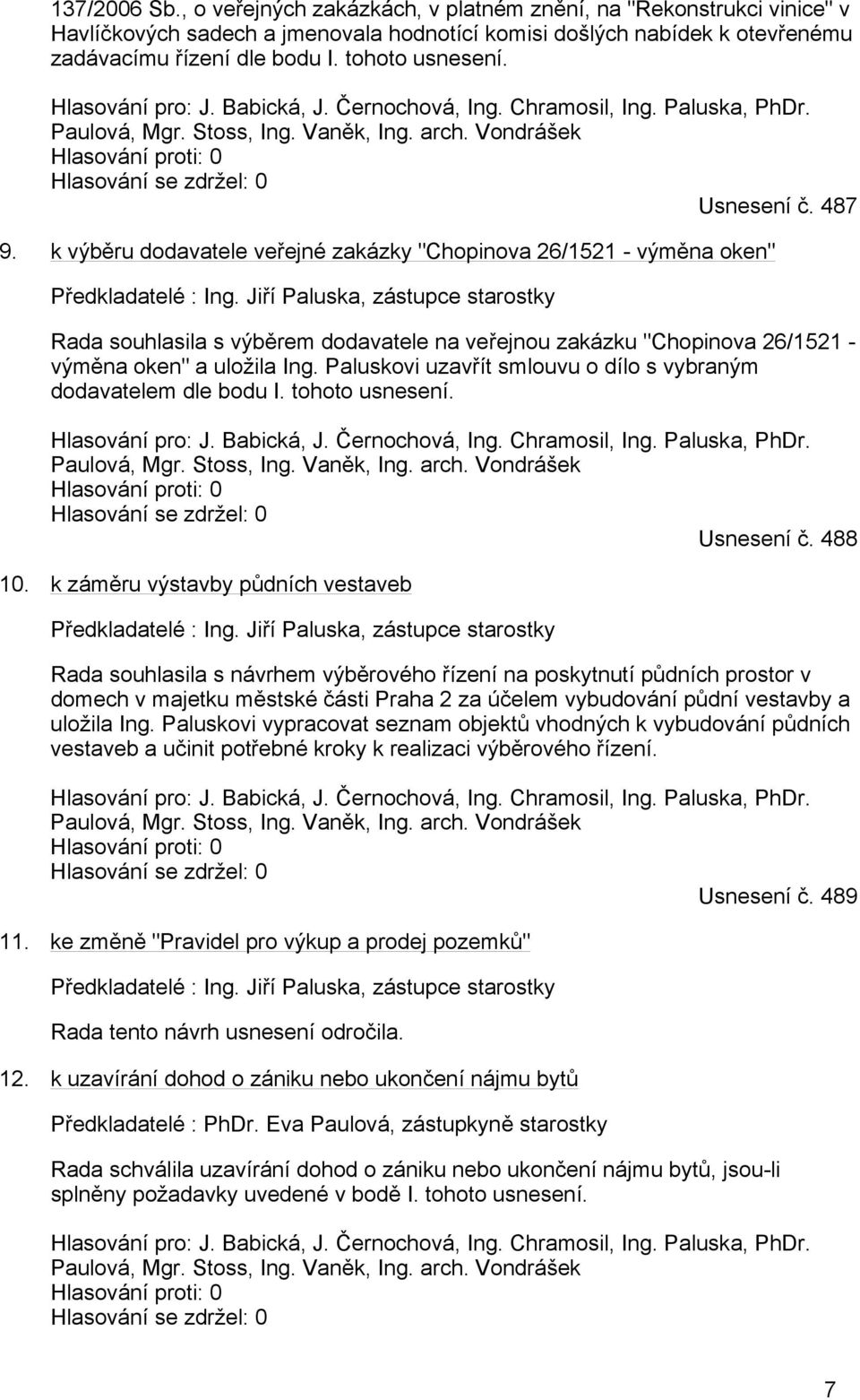 k výběru dodavatele veřejné zakázky "Chopinova 26/1521 - výměna oken" Předkladatelé : Ing.