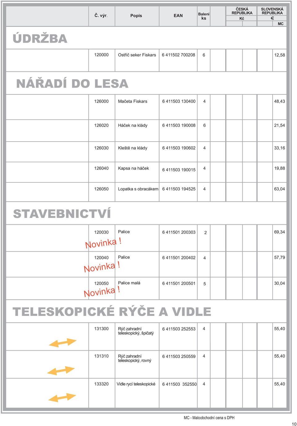 6 11501 200303 2 69,3 12000 Palice 6 11501 20002 57,79 120050 Palice malá 6 11501 200501 5 30,0 TELESKOPICKÉ RÝÈE A VIDLE 131300 Rýè zahradní teleskopický,