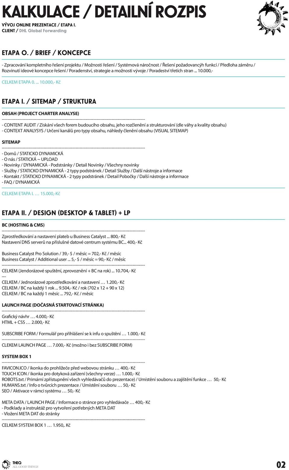 strategie a možnosti vývoje / Poradeství třetích stran... 10.000,- CELKEM ETAPA 0.... 10.000,- Kč ETAPA I.