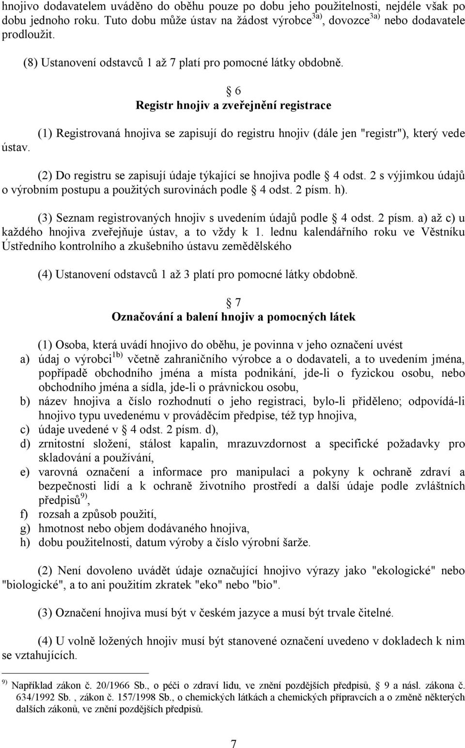 (1) Registrovaná hnojiva se zapisují do registru hnojiv (dále jen "registr"), který vede (2) Do registru se zapisují údaje týkající se hnojiva podle 4 odst.